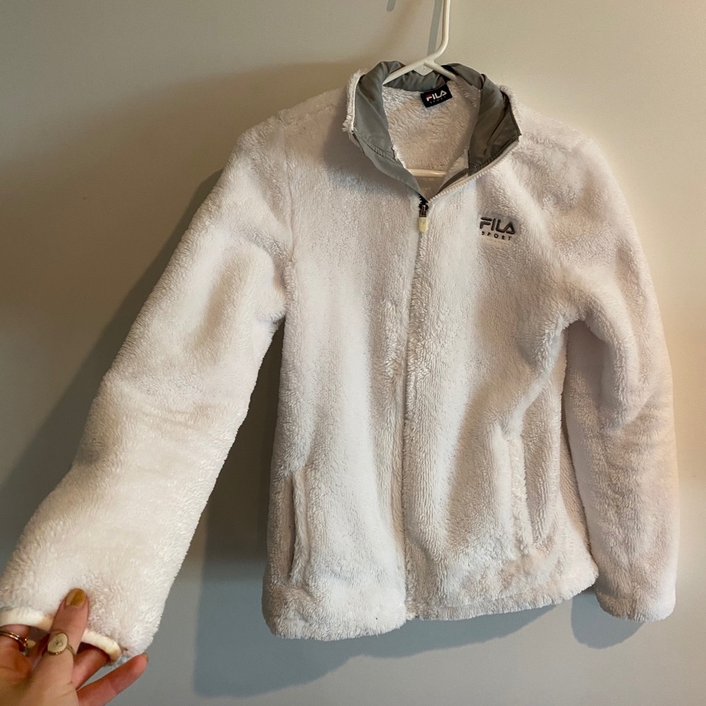 Cozy Fuzzy White Athletic Jacket
